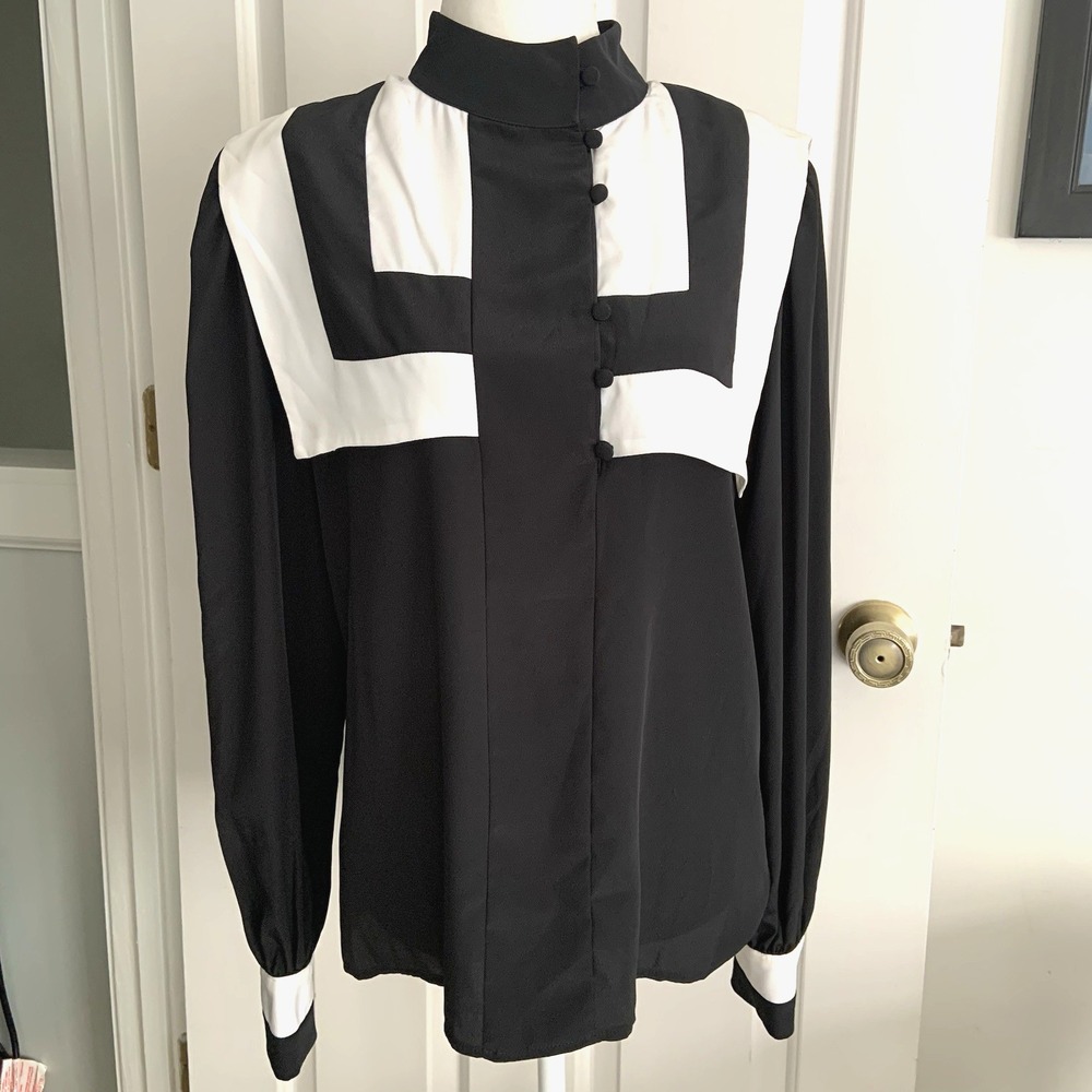 80's VTG Andree Gaye Shirt Off My Back Sailor style Blouse black White sz 11 /12